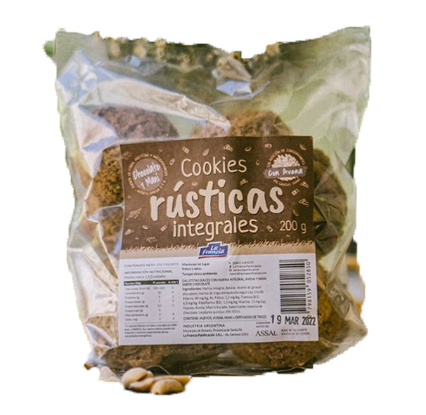 COOKIES INTEGRALES DE CHOCOLATE Y MANI 200GR
